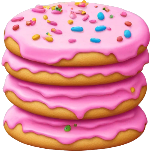 side view, pile of pink iced cookie with sprinkles emoji