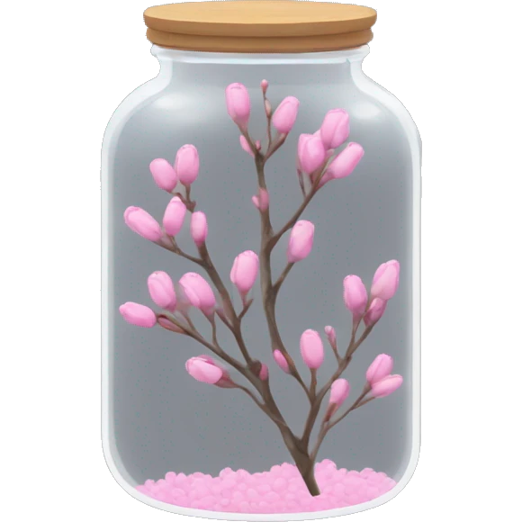 Delicate twig with pink buds in a transparent jar emoji