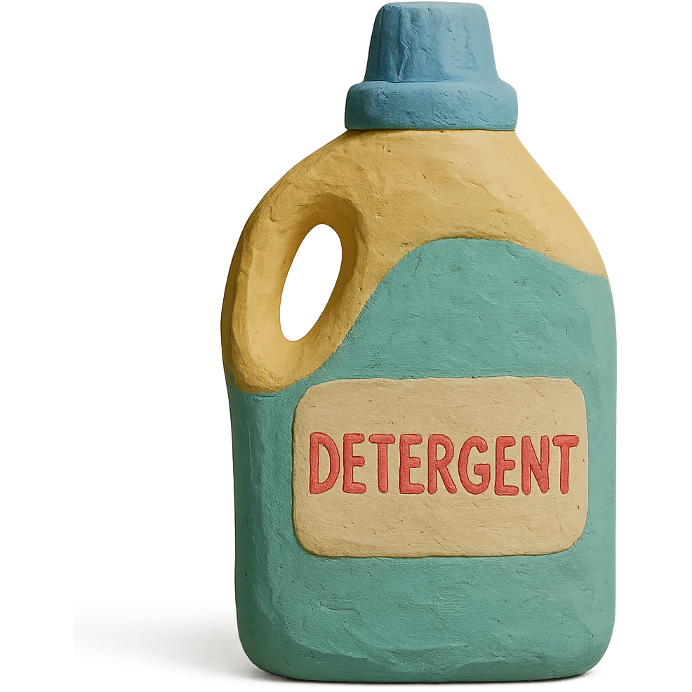 bottle of detergent in claymation style, pastel colors, visible fingerprints, soft matte finish emoji