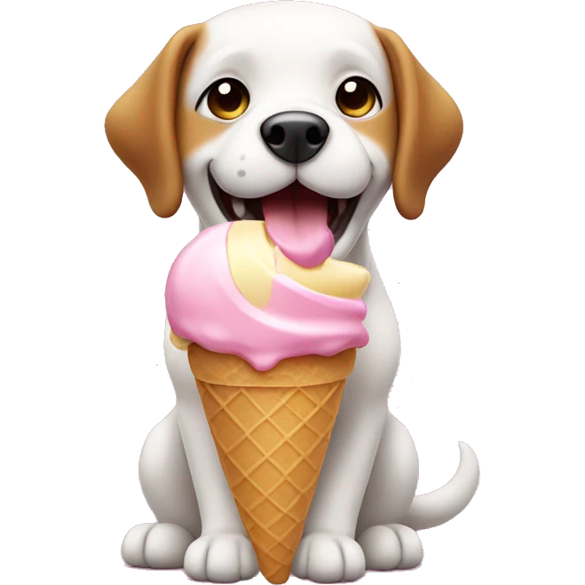 Cute kawaii dog eating ice cream emoji