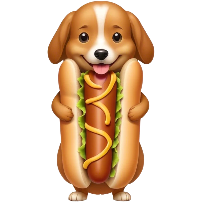 A dog with a hot dog body emoji