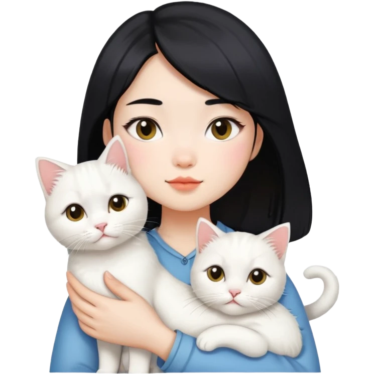 Short black hair Chinese girl holding two white longhair cat emoji