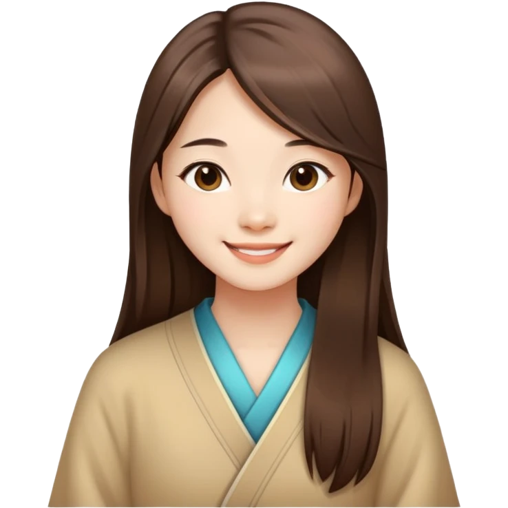 Chinese girl with long straight brown hair, smiling, just face emoji