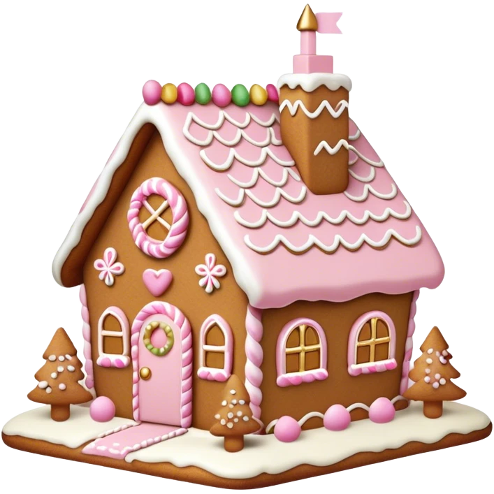 light pink and gold and white gingerbread house emoji