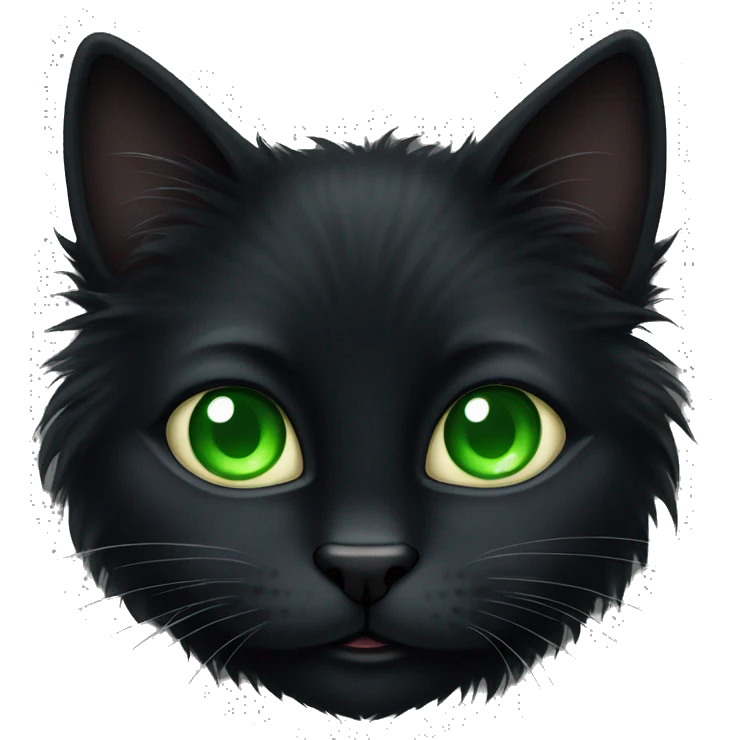 Furry fluffy black cat with green eyes emoji