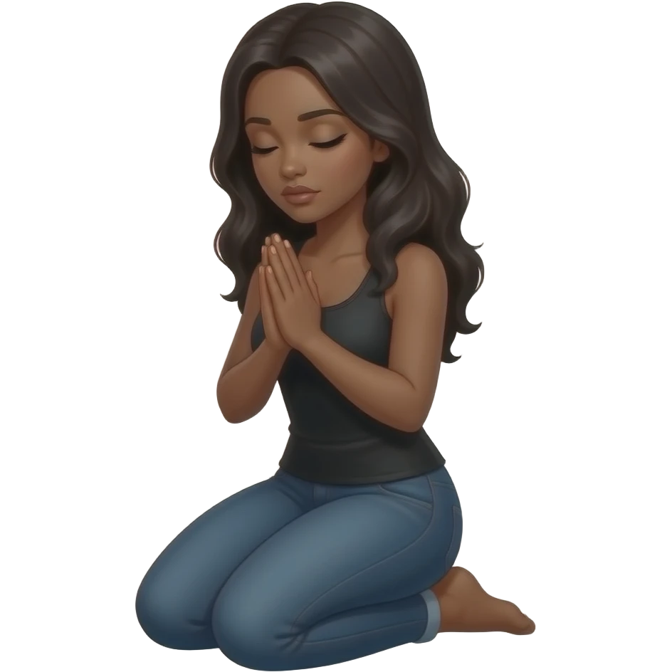 submissive midtone black woman kneeling down with prayer hands emoji