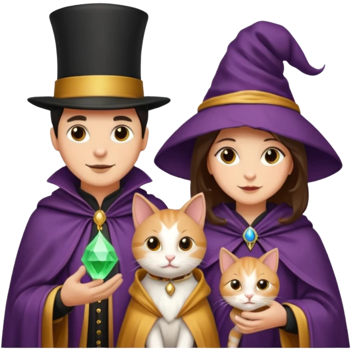 magician couple and their pet cat emoji
