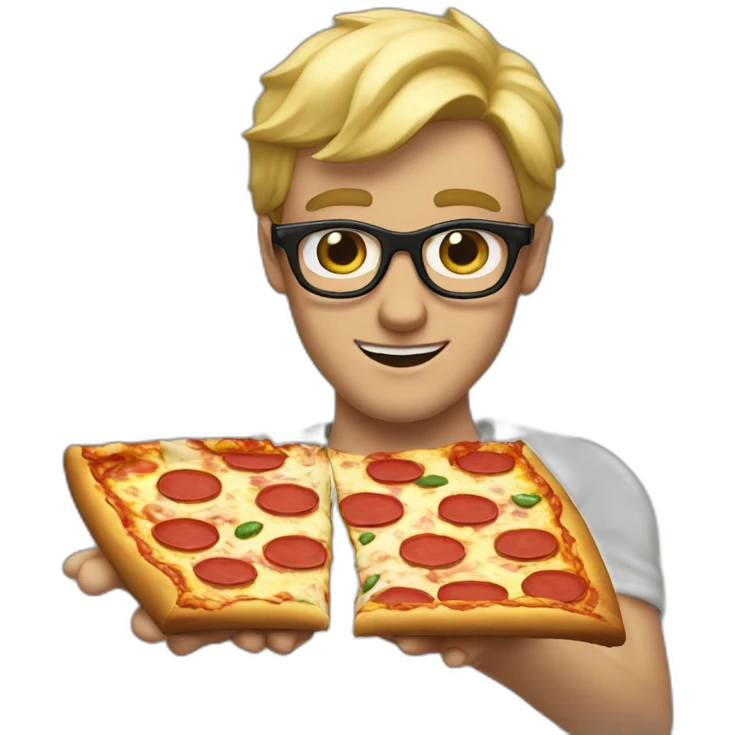 blond guy with nike glasses with mounth open and a pizza in his hand emoji