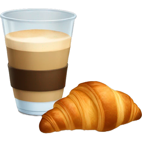 A glass of coffee with a croissant emoji