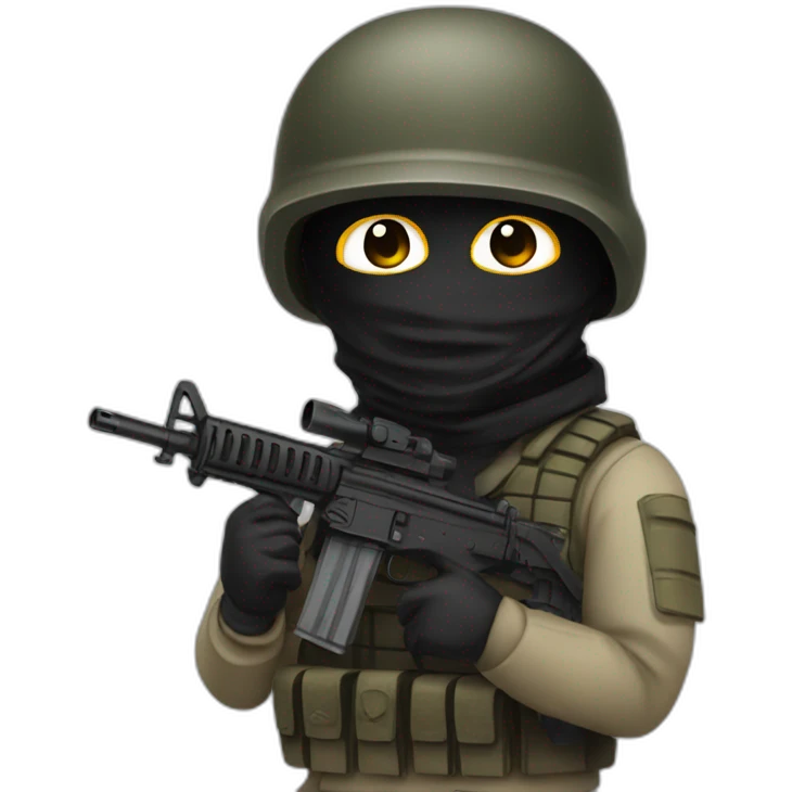 A soldier with a machine gun and wearing a black mask emoji