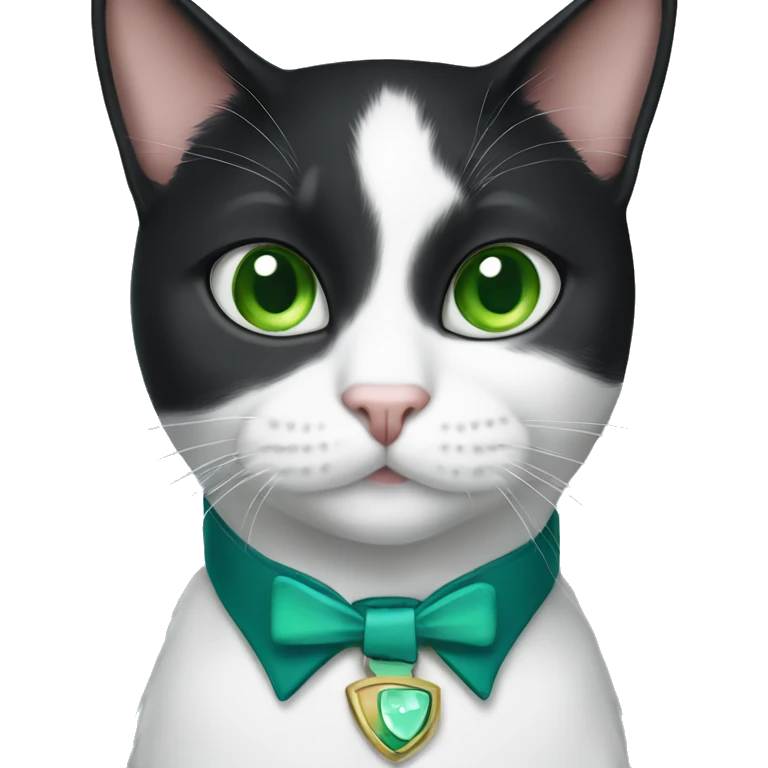 tuxedo cat with green eyes and blue collar emoji