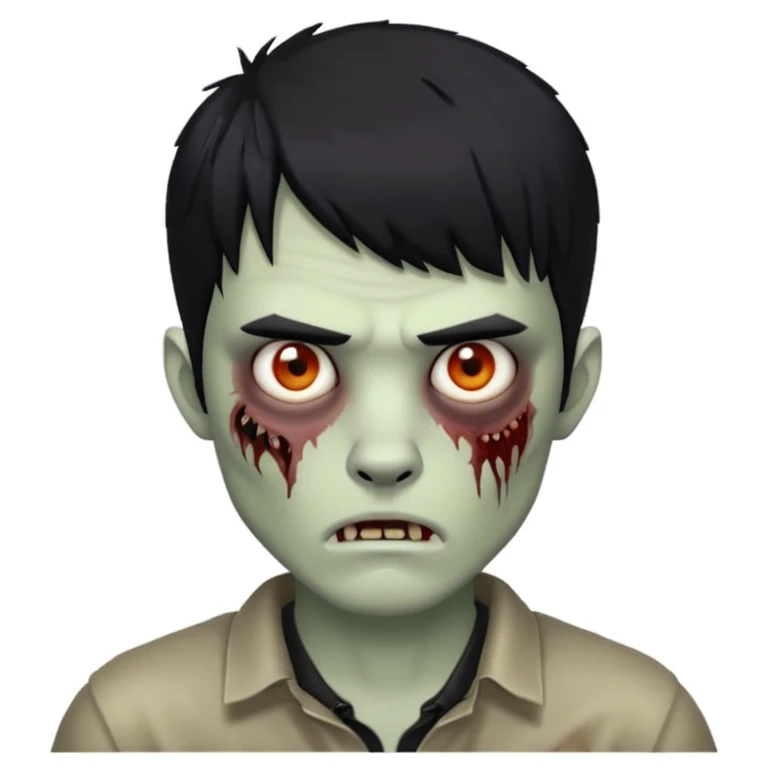 Zumbi homem com o cabelo no corte Wolf cute de franja lisa preta emoji