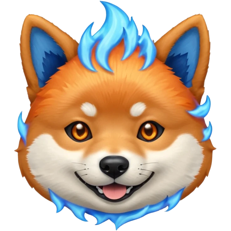 Blue shiba inu head with blue flames emoji