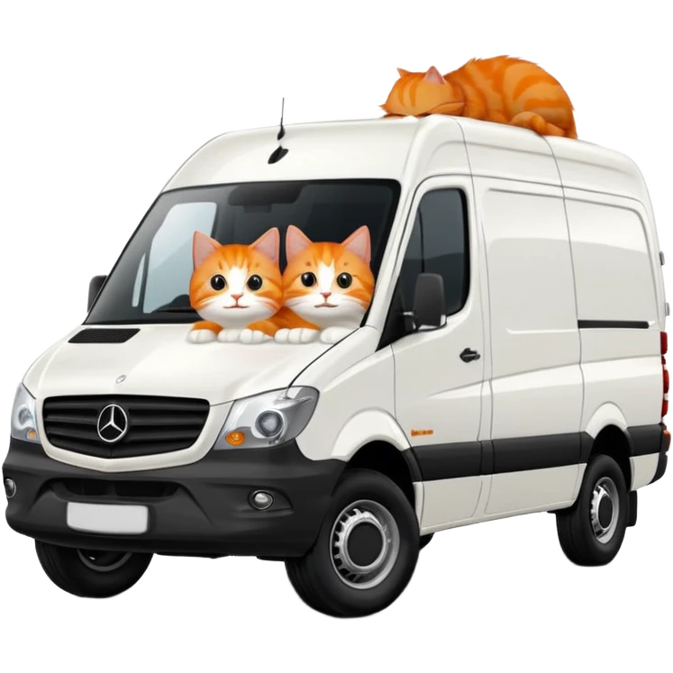 White Mercedes Benz Sprinter with Orange cats driving it emoji