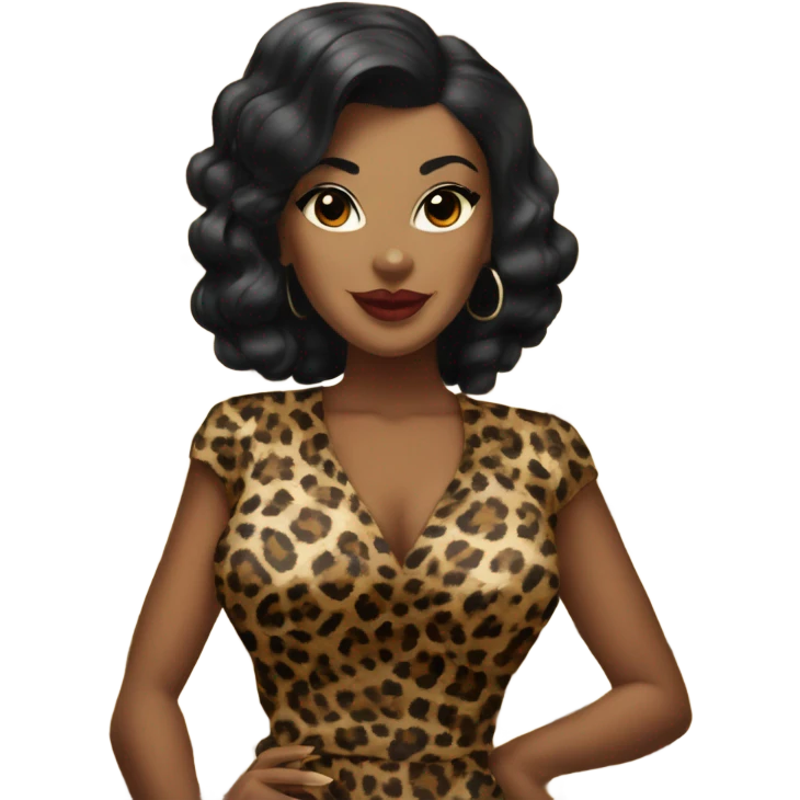 pin up brown woman with black hair in a leopard dress  emoji