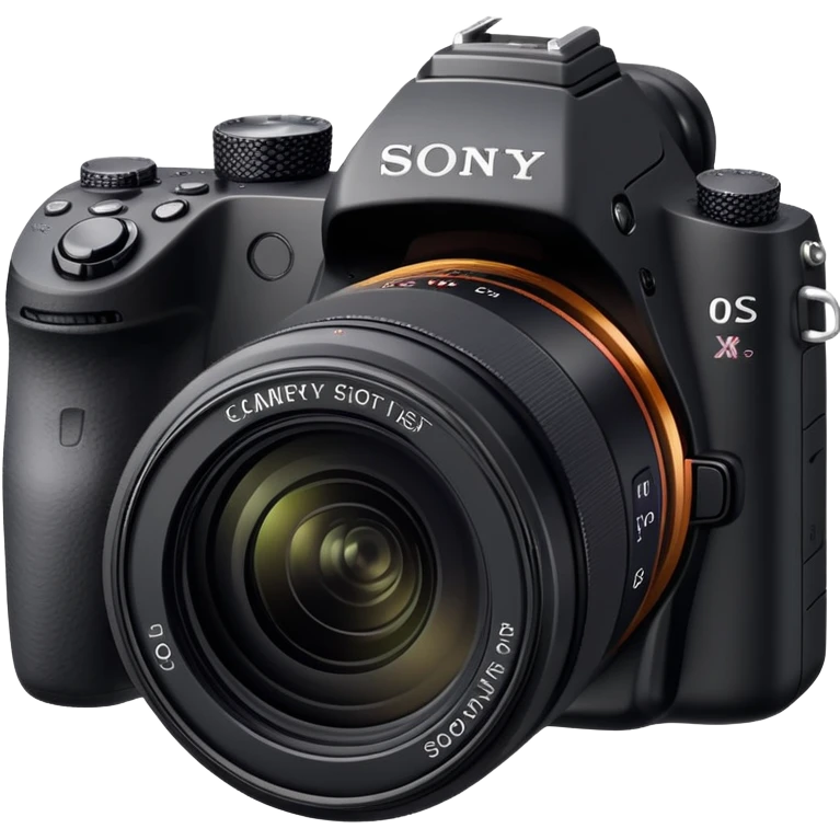 Minimal camera with 'Sony' text on the body, simple DSLR shape with small lens and Sony logo clearly visible emoji