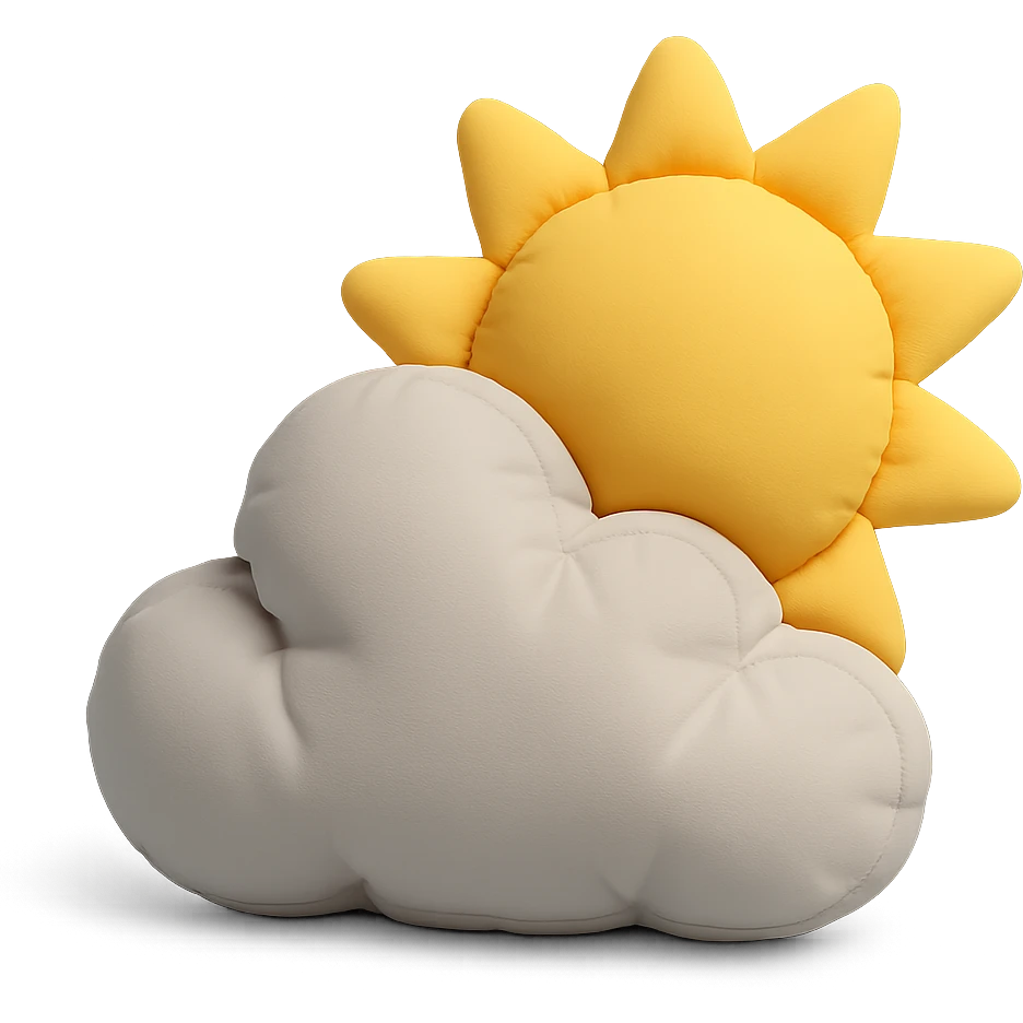 partly cloudy weather with sun peeking from behind a plush cushion cloud, soft edges, cushion style emoji