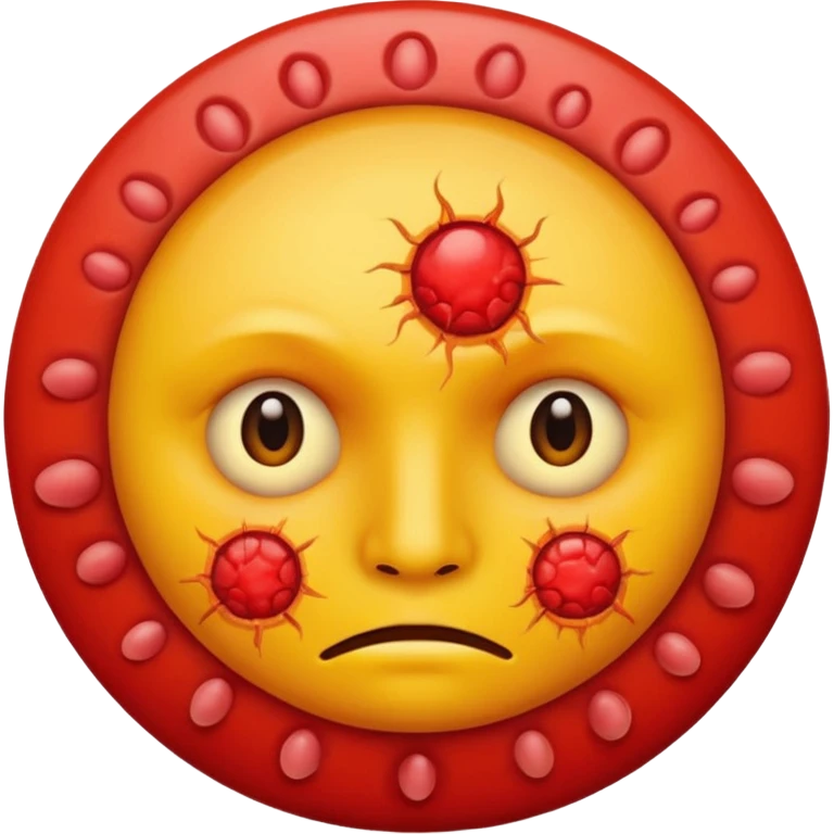 A circular yellow face with many face herpes sores that are close together and red  emoji