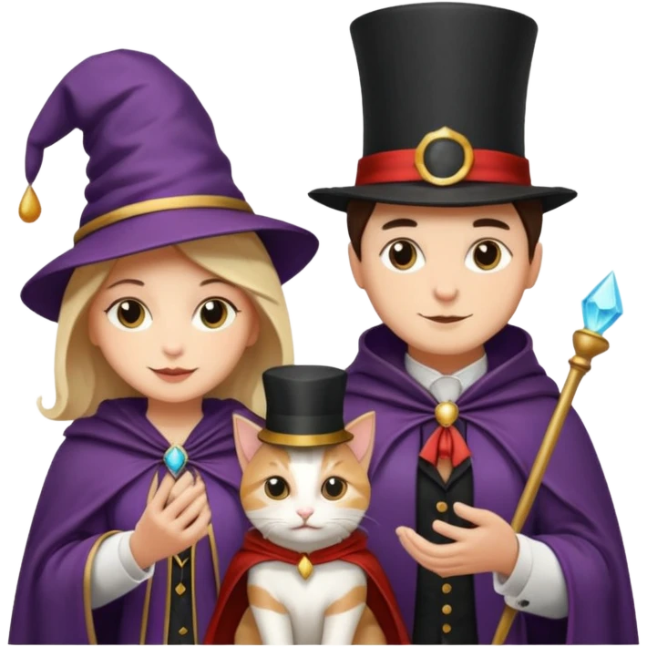 magician couple and their pet cat emoji