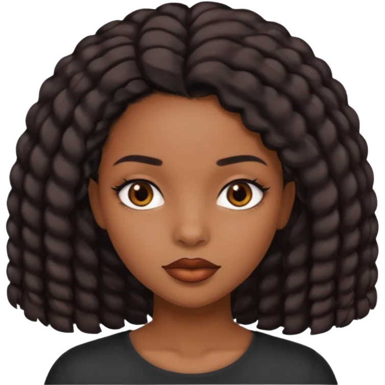 Black girl, cabelo cacheado curto, com os olhos castanhos escuro, lábios médio emoji