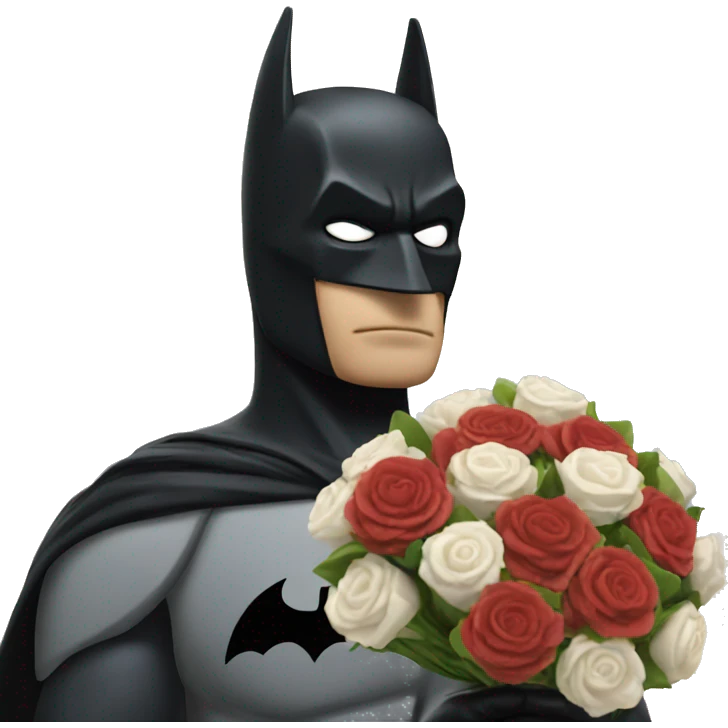 Batman holding a Bouquet in front of the sky emoji