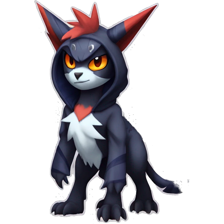 Cool Anthro Dark Absol-Noivern-Quilava-Litten-Pokémon with edgy stripes hoodie spiked collar punk Full Body emoji