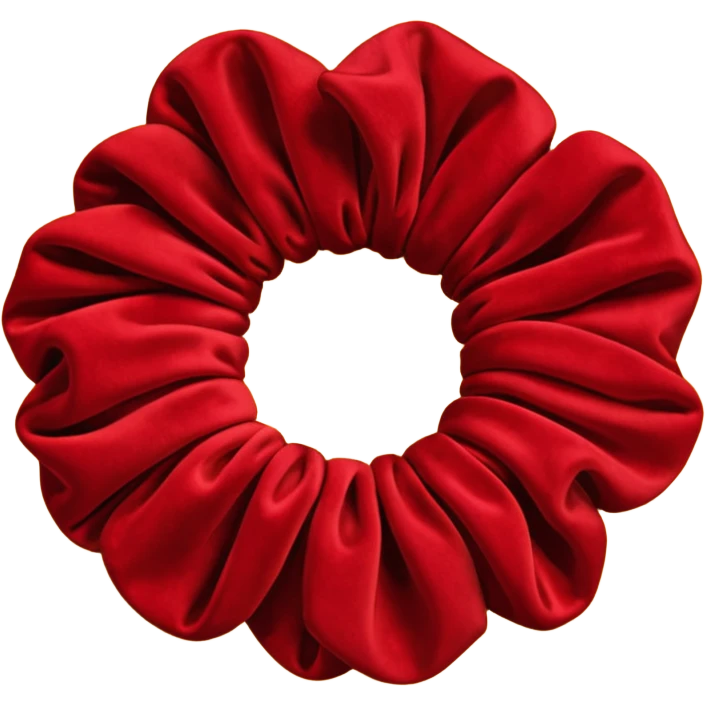 emoji of an isolated red velvet scrunchie, plush velvety texture with soft fiber shadows, rich deep red color, gathered fabric folds, matte and cozy finish, no person, no hair, not worn, simple rounded shape, soft warm shading emoji