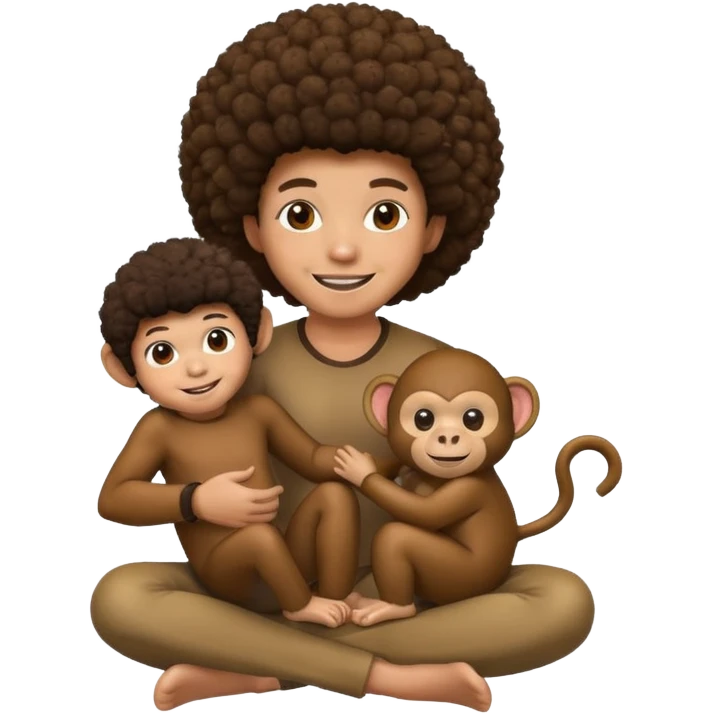 Black person with Afro sitting with monkey emoji