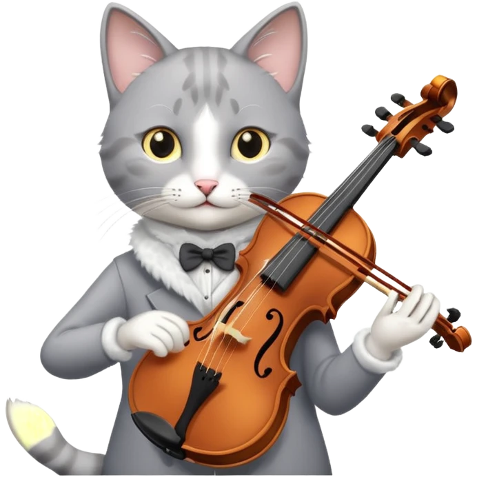 thin grey cat play violin emoji