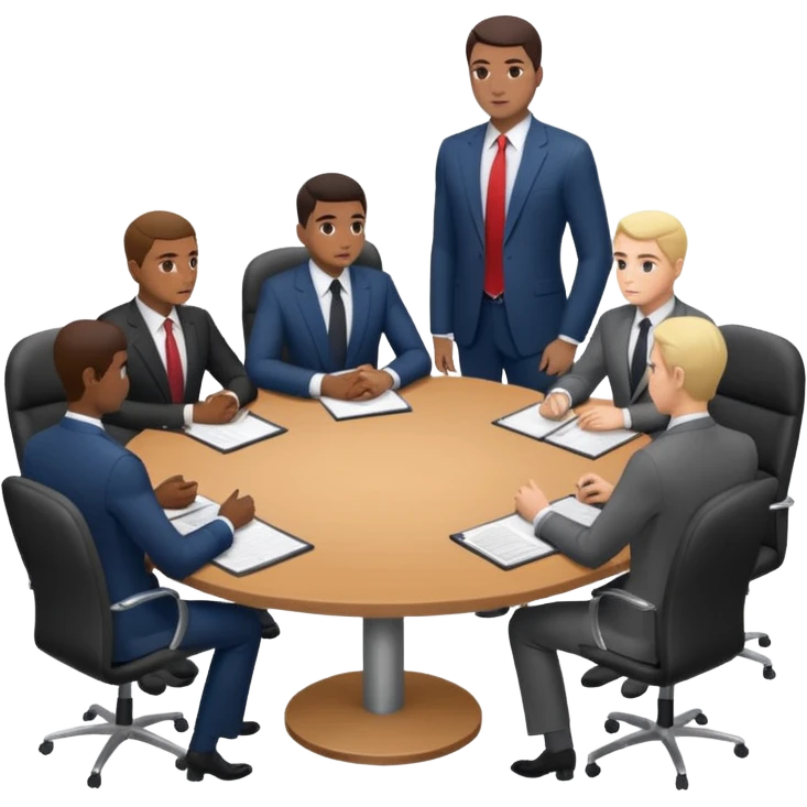 a business meeting of serious businessmen in suits at a round table emoji