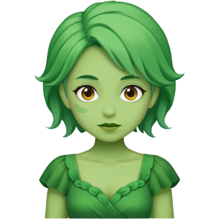 green dress old character, green hair. emoji