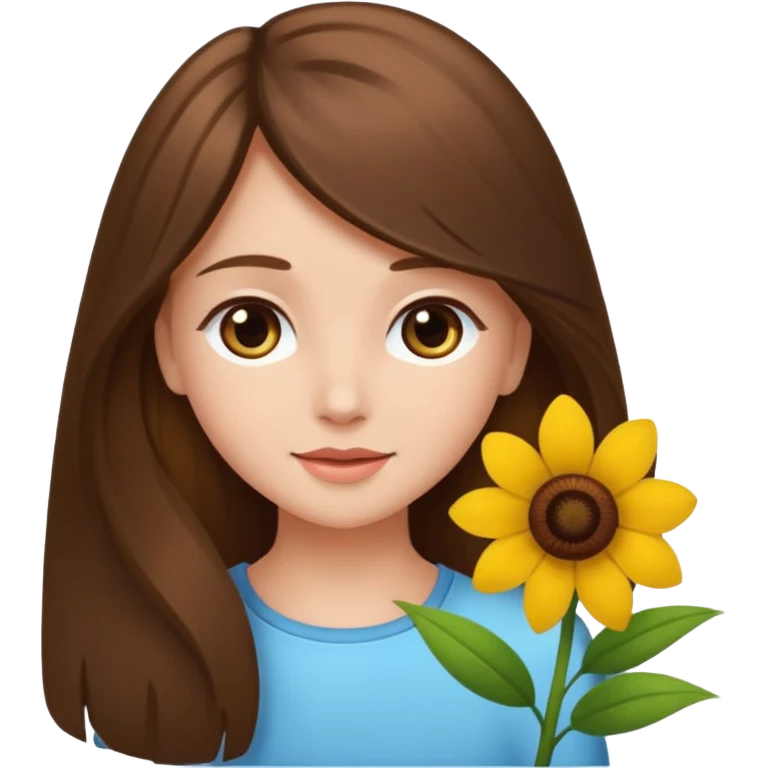 Ein braunhaariges Mädchen (glatte Haare ) mit einen Blume hinter dem ohr lange haare zur Seite kuckend  emoji
