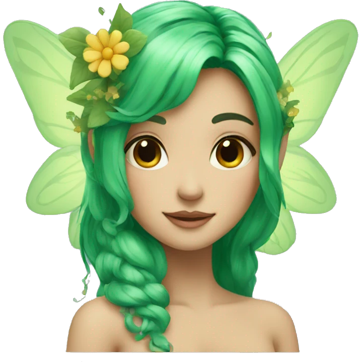 A fairy, green hair, flowers wings  emoji
