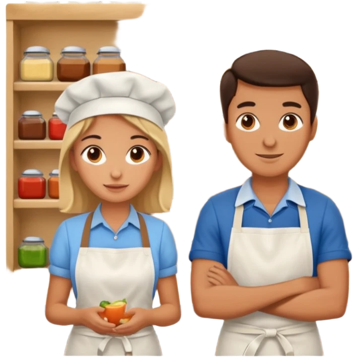 2 grown characters + shop emoji