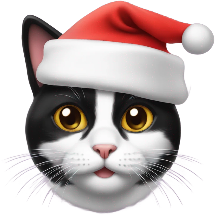 Black and white cat with Santa hat emoji