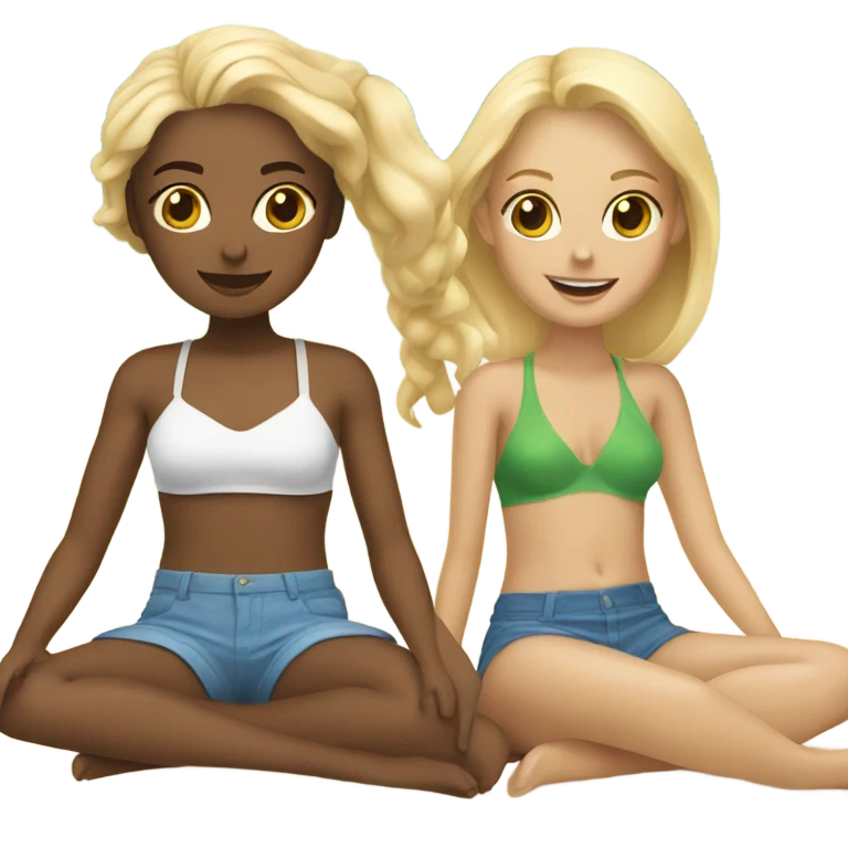 Two girls blonde friends at the beach  emoji