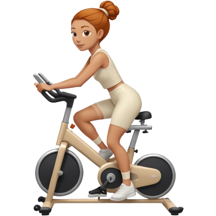 Ginger girl sleek bun middle part riding stationary bike cream outfit emoji