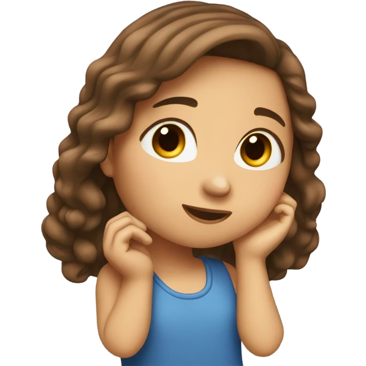 Girl with long brown hair pose with one hand around her ear  emoji