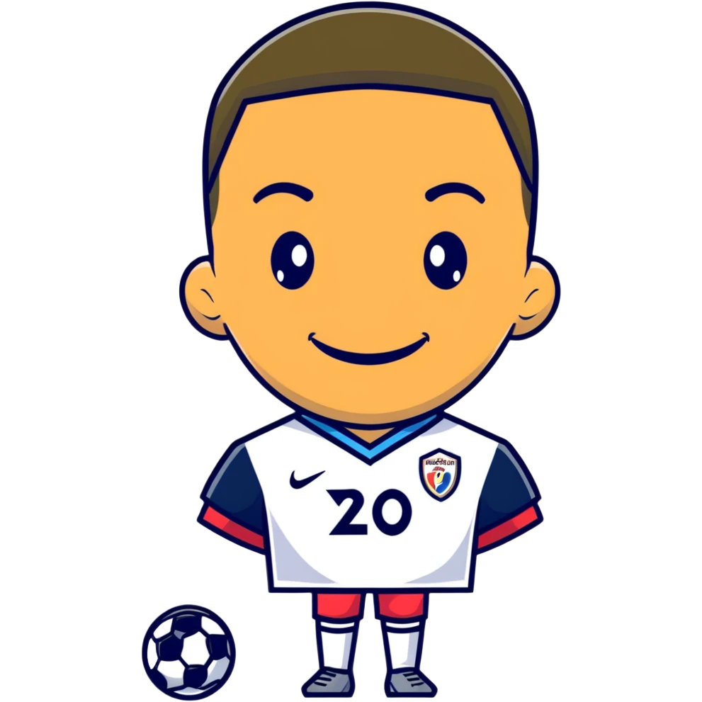 cartoon Kylian Mbappé smiling in soccer uniform emoji