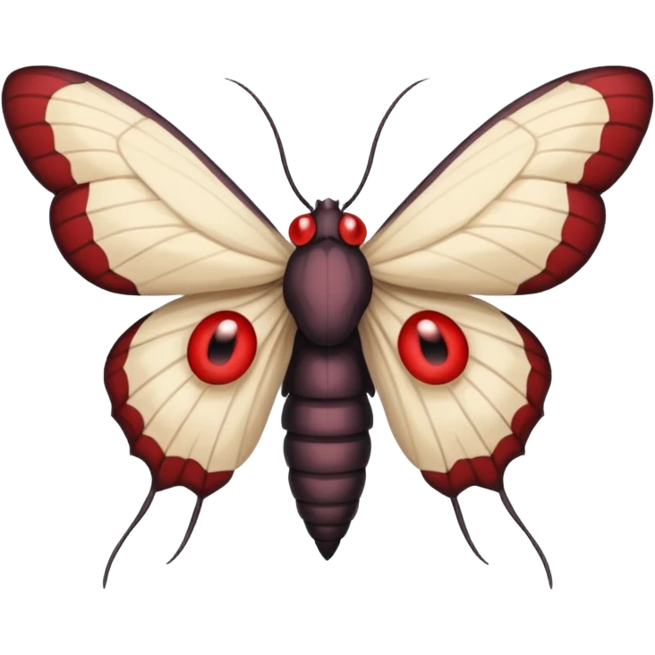 Create a scary emoji of the Mothman with bright red eyes and as depicted in the legend. Make it less bird like and more Moth / Human hybrid emoji