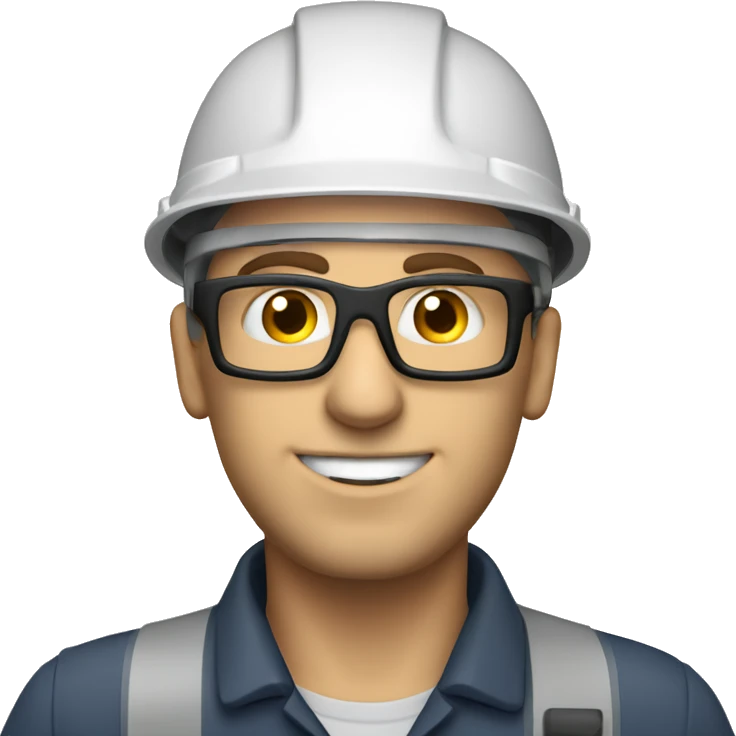 Caucasian  engineer man wearing a safety helmet, safety glasses and earplugs emoji