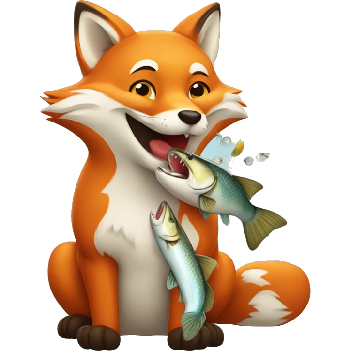 happy fox eating fish emoji