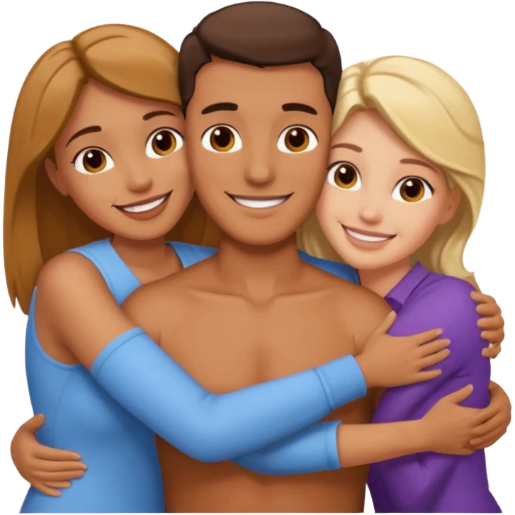A man and two women hugging emoji