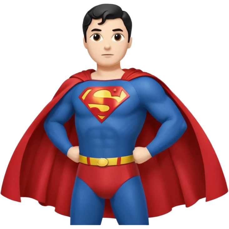Make a Superman emoji with hands on hips, cape blowing, and the Superman "S" on the front emoji