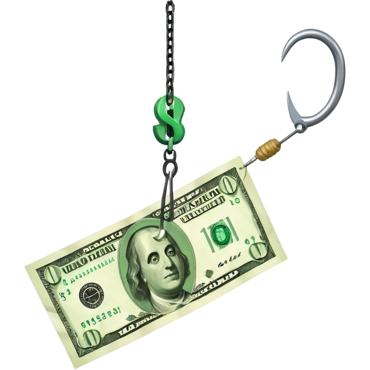  крючок от удочки зацепил доллар 
 emoji