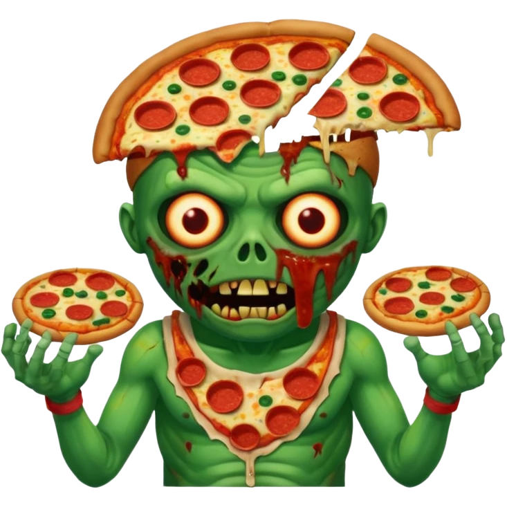 a glitch abomination with hands for a head, a baskeball stomach, pizza eyes, eyepatch, and zombie wounds emoji