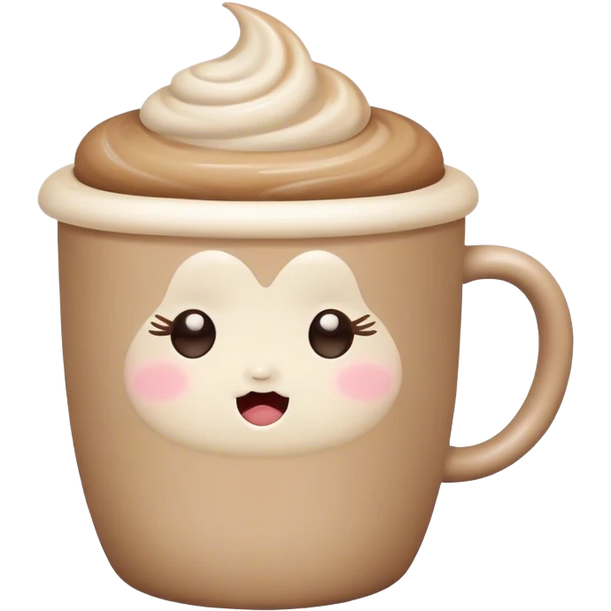 Cute Kawaii Coffee Cup, cozy and warm, a tiny swirl of steam shaped like a heart, round chubby face with a sleepy but content expression, soft pastel brown and cream colors, perfect morning vibes! emoji