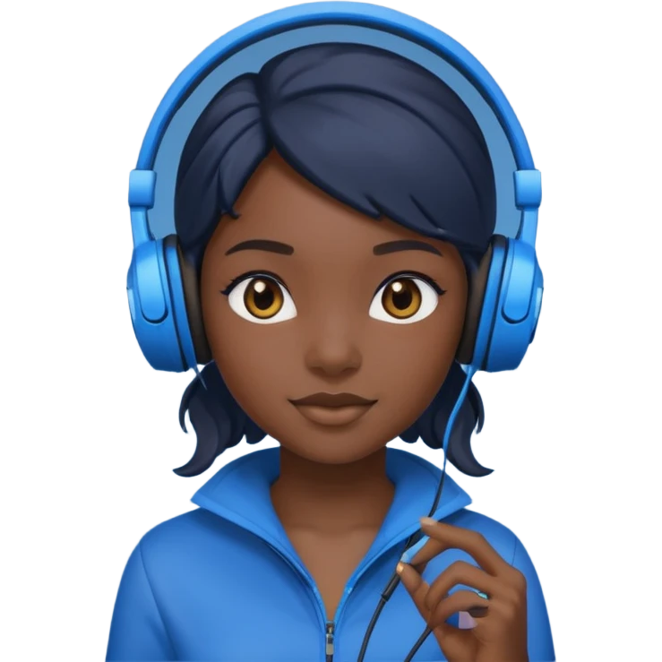 black girl streamer with blue gaming head set emoji