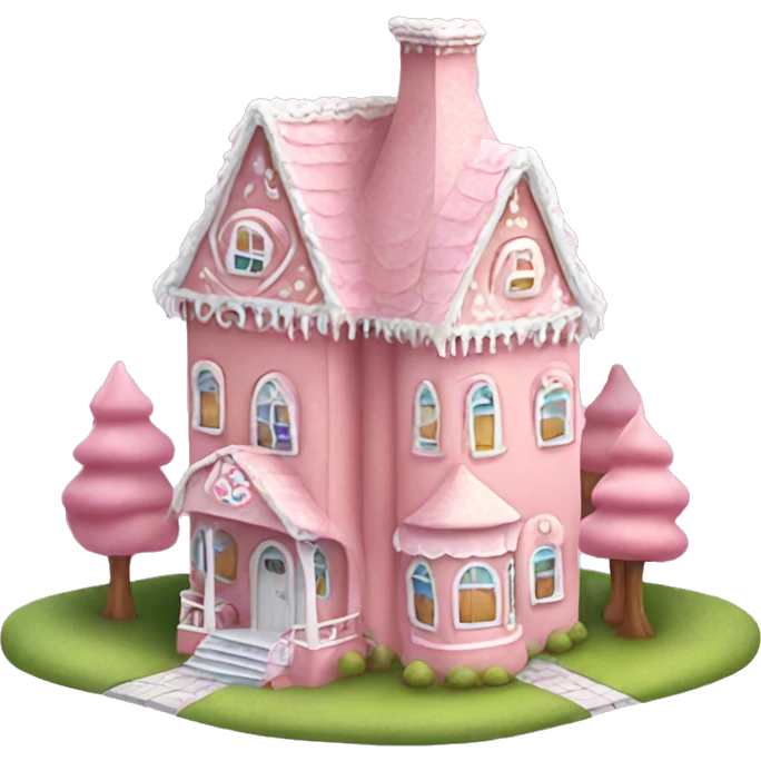 Cute pastel pink gingerbread house mansion emoji