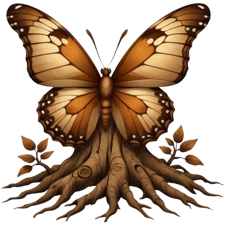 Dead butterfly emoji with broken wings weins with tree roots emoji